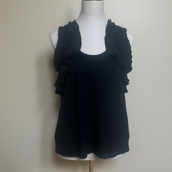 Deletta Tops - Deletta Black Ruffle Sleeveless Blouse